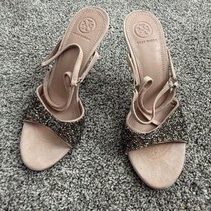 Tory Burch Glitter Strap Sandals in Tan
